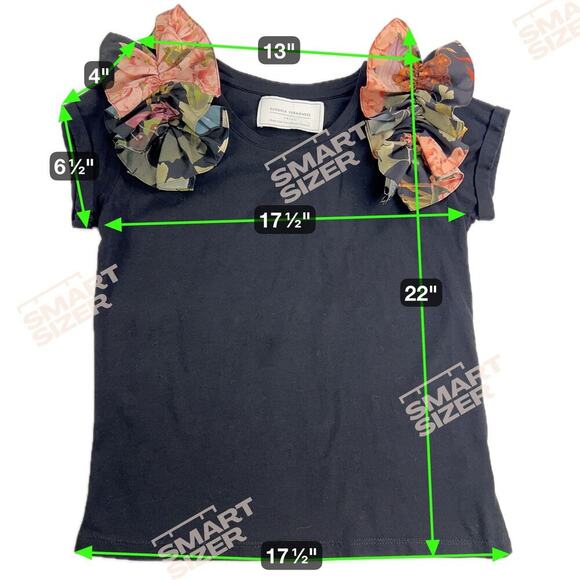 Eugenia Fernandez Floral Ruffle Shoulder Black Statement T-Shirt  Size S - Picture 5 of 10